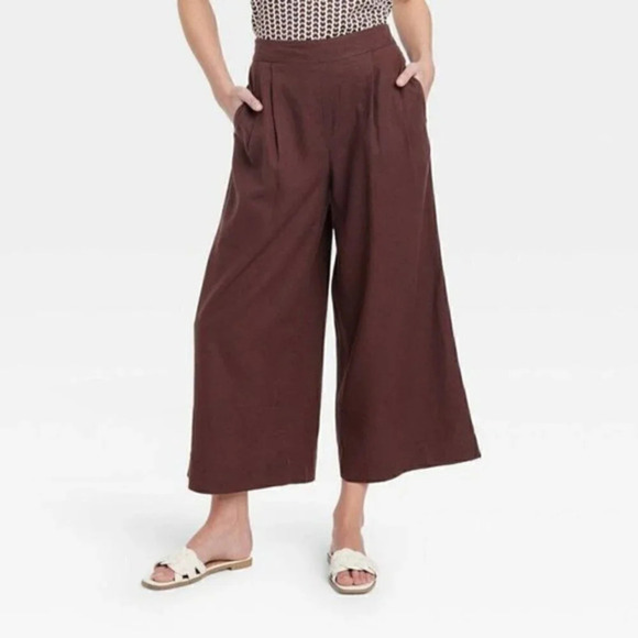 Forever‎ 21 Linen Wide Left Coloutte Contemporary High Waist Chocolate Brown - Picture 1 of 13